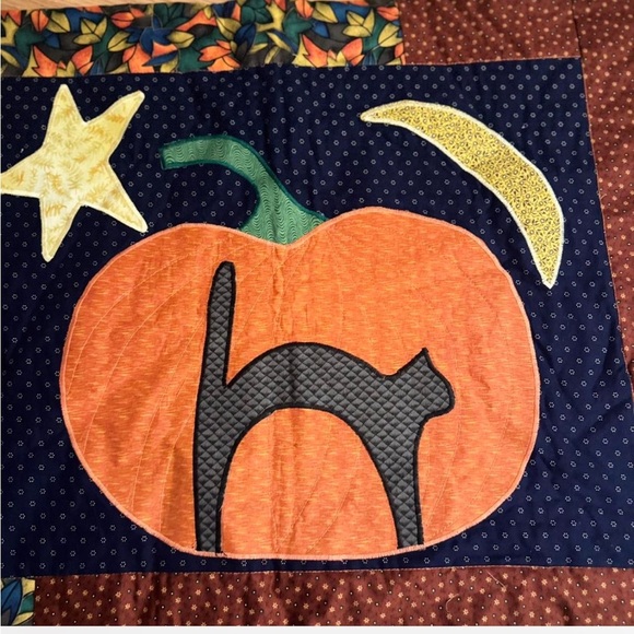 Vintage Handmade Halloween Patchwork Wall Hanging/ curtain with Pumpkin Design - Picture 3 of 8